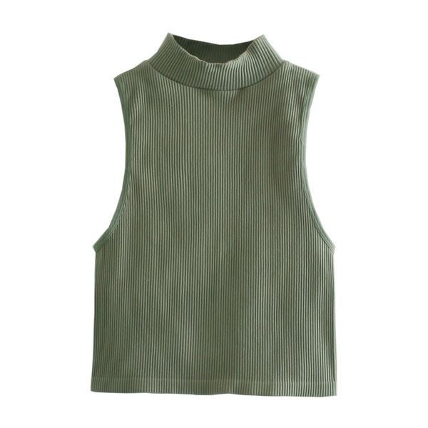 Été Femmes Armée Vert Tricot Pull Court Gilet Femme Pull Col Pull Casual Lady Slim Crop Tops SW1211 210430