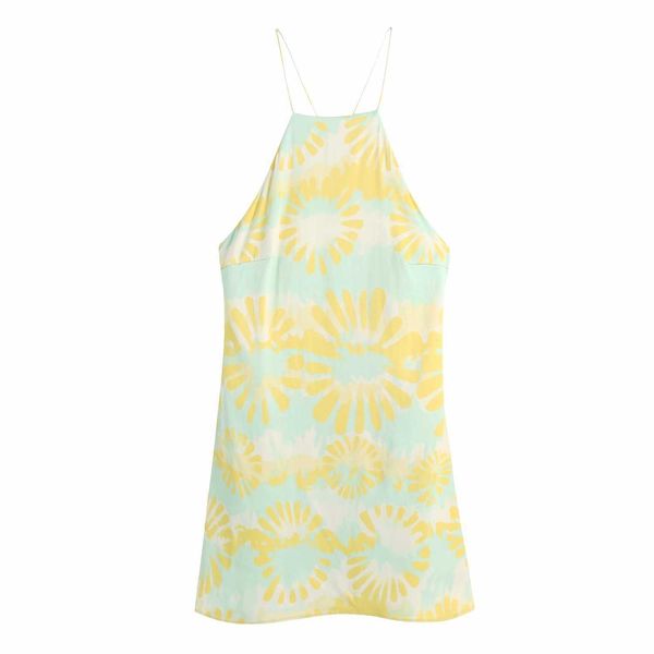 Robe de plage des femmes d'été fleur imprimée élégante femme femme courte licou comissole robe 210709