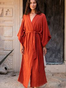 Été Femmes Plage Maillot De Bain Cover Up Kimono avec Ceinture Tunique Robe Longue Oversize Casual Beachwear Boho Cardigan Wrap Maxi Robes 240320