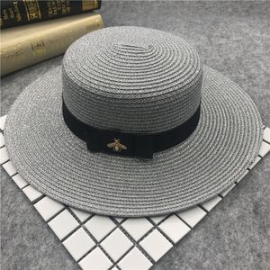 Été femmes canotier plage chapeau femme décontracté abeille Panama chapeau dame marque classique abeille paille plat soleil femmes Fedora