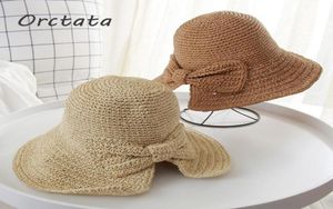 Zomer vrouwen Bowknot Straw Sun Hat Fine Braid Handmade Fedora Beach Ladies Wide Brim Visors Womens Caps5272845