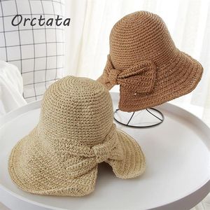 Zomer vrouwen Bowknot Straw Sun Hat Fine Braid Handmade Fedora Beach Ladies Wide Brim Visors Womens Caps239D