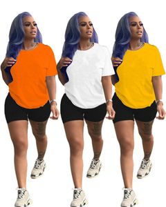 Vêtements d'été Femmes Jogger Costume Tenues Deux Pièces Ensemble T-shirt À Manches Courtes Short Casual Survêtement Blanc Plus La Taille Sportswear 3152