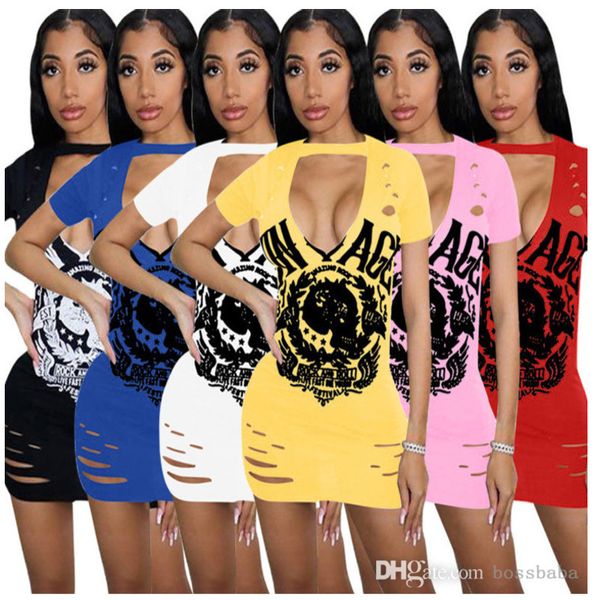 Vestidos casuales de verano para mujer Vestido de manga corta quemado con estampado hueco sexy