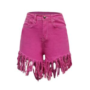 Zomer Dames Casual Shorts Jeans Stretch Mid Rise Verzwakte Ruwe Zoom Distressed Denim Shorts Kwasten Broek Skinny Fashion