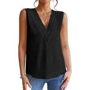 Tanques décontractées d'été Camis Elegant Sexy V cou cou de cou plissé sans manches Slim Boîte Blousses