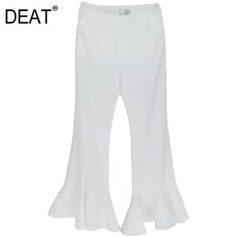 zomer vrouwen kleding hoge taille flare bodems ritsen geplooid volle lengte witte broek vrouwelijke broeken WP91800L 210421