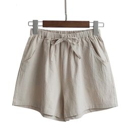 Summer Femme Coton Linen Shorts High Taist Short Pant Fashion Fashion Casual Sports Femme S3XL 240510