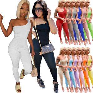 Summer Dames Designer Jumpsuits Sexy One Shoulder Mouwloze Hip Lifting Sport Rompertjes Elegante Skinny Bodysuit Clubwear 8510