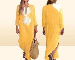 Summer Femmes Dress Clothes Boho Long Maxi Robe Long Manche Vneck Loose Ladies Party Summer Summer Sundress Vêtements décontractés 8946315