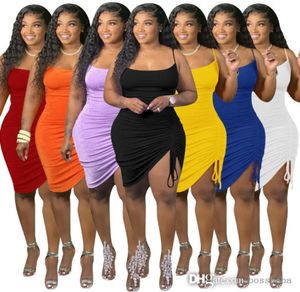 Zomer Women Dresses Multi Color Bandage Sling Single Side geplooide modejurk slanke slinger met design geplooide rok plus maat 816828036