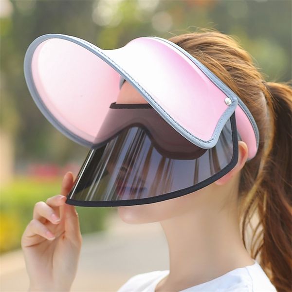 Été Femmes Vide Top Chapeau De Soleil Avec Lentille Cyclisme En Plein Air Protection UV Casquette De Glace Antiultraviolet Réglable Visière Ombre Chapeaux 220617