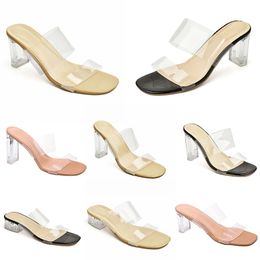 Zomer vrouwen extravasatie schoenen 2024 sandalen dik hoge hakken transparante kristalhiel helder oppervlak zwart wit groot formaat 35-41 ga 33