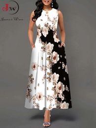 Zomer vrouwen bloemen bedrukte lange jurken casual mouwloze strandvakantie boho maxi jurk vestidos 240321