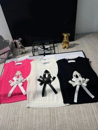 Été femmes fleur arc perle hauts en tricot sans manches haut court vêtements haute Stretch réservoir mélange 3 couleurs