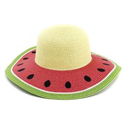 Chapeaux de soleil pliables en paille de papier pour femmes, casquette de plage à large bord, couleur pastèque douce, Foppy Hat287Q
