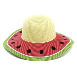 Été femmes pliable papier paille soleil chapeaux Sombrero large bord plage pare-soleil casquette dames doux pastèque couleur Foppy Hat180r