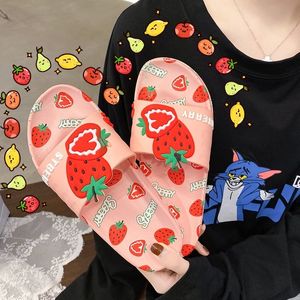 Zomer vrouwen fruit slippers 2021 meisjes zoete afdrukken huis antislip zachte bodem dia's vrouwelijke vakantie schoenen platte flip-flops badkamer 35-40