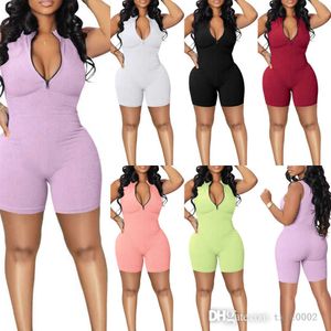 Zomer vrouwen jumpsuits casual korte broek rompers ontwerper sexy mouwloze zipperbroek bodycon jogging kleding plus size maat