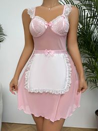 Summer Femmes Lace Splice Pink Nightgown Temps Sexy Sexy Migne Migne Nightss Maid Maid Pyjamas Wear Lingerie à la maison 240423