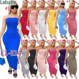 Femmes Longue Robe Designer Off Bandelet Épaule Robe plissée Slim Couleur Solide Haute Robe Étendue Sexy Summer Club Jupe 48 Styles