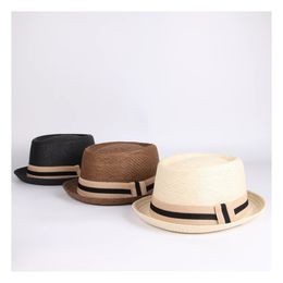 Verano Mujeres Hombres Rafia Sombrero para el sol para caballero Carta Papá Boater Fedora Sombreros Papá Flat Pork Pie Borla Playa Sombrero Panamá Cap 240325