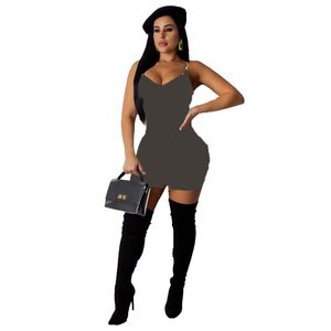 Été femmes mini robe sans manches jupes courtes jupes moulantes sexy vêtements d'été XL robes marron emballé jupe de hanche 4496