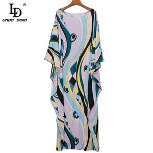 Zomer vrouwen o-hals geometrische print maxi lange jurk mode baan vrouwelijke losse elegante vloer-lengte badjas 210522