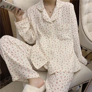 Été femmes pyjamas ensemble vêtements de nuit Pijama Turn-down Femme Satin coton confort ample Homewear femmes pyjama ensemble X0526
