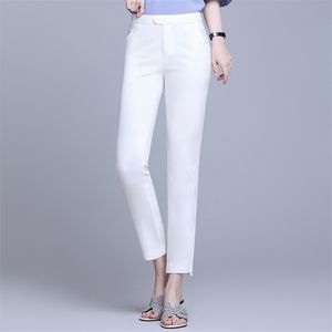 Pantalon d'été décontracté en coton et lin pour femme, longueur cheville, couleur unie, printemps, 220325