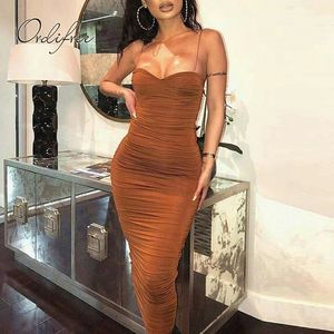 Summer Women Party Spaghetti Strap Night Club Wear Sexy Bodycon Long Slip Dress 210415