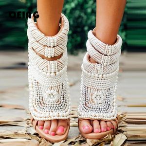 Femmes d'été Perle Sandales embellies sexy ouverts ouverts Stiletto talons hauts sandales élégantes chaussures habillées de boutique de mariage plus gros 45 240410