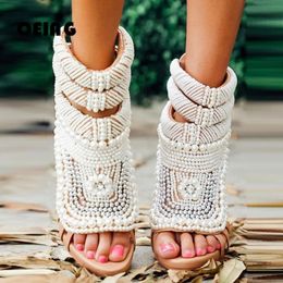 Summer Femmes Pearl Embellis Sexy Open Toe Stiletto Talons hauts Sandales Elegant Wedding Boutique Dress Shoes plus gros 45 240410