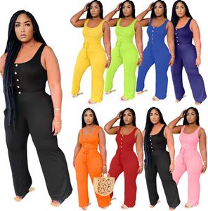 Zomer vrouwen plus size jumpsuits 3xl 4xl Sleelevess Solid Rompers Casual Jump Suits Black Wide Leg Pants Sexy Tank Bodysuits Overa1636325