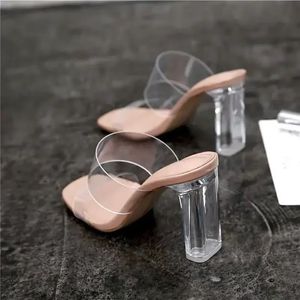 Summer Women Pumps Sandals PVC Jelly Slippers Open Toe High Heel Transparent Perspex Shoes Clear 240518