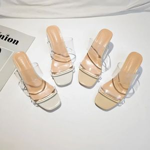 Summer Women Pumps Sandals PVC Jelly Slippers Open Toe High Heels Transparent Perspex Shoes Heel Clear Y240425