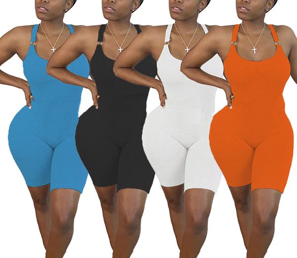 Été Femmes barboteuses S-XL shorts sans manches Combinaisons combinaisons de couleur unie dos nu Combinaisons décontractées maigres Sports leggings noirs DHL 4920