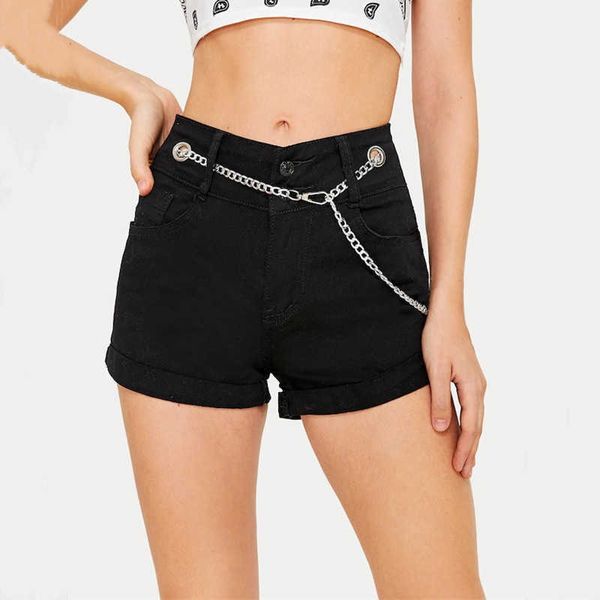 Summer Femme's Belt Denim Shorts Cool Street Style Straight Jeans W42 210526