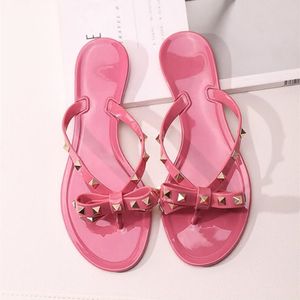 Zomer dames dieach flip-flops klassieke dames coole boog flats dames geklonken jelly sandaalschoenen