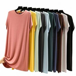 Summer Women's DR Causal Basic T-shirt Dres O-Cou Manches courtes Modal A-Line Sundr Simple Plus Taille F5NW #
