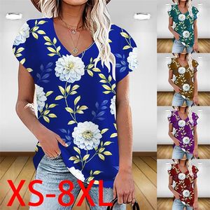 Zomer dames losse casual tops print printing v-neck korte mouwen t-shirt voor vrouwen mode plus size kleding 220511