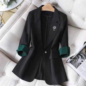 Costume de bureau d'été pour femmes surdimensionné 4XL Ropa Mujer manteau noir Blazer à bouton unique Femme vestes minces printemps tout match 211122