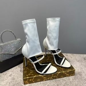 Sandalias de punta abierta de verano para mujer, botas de tacón alto desnudas de cuero a la moda, zapatos de vestir de boda para fiesta de espectáculo de lujo, talla 35-42