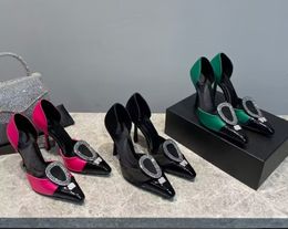 Zomer dames puntige sandalen mode kristal diamant zijden echt lederen hoge hakken luxe feest trouwjurk schoenen 9 cm bijpassende doos maat 35-43