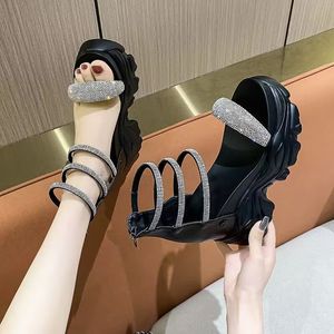 Été femmes sandales mode talons hauts semelle épaisse strass extérieur confortable loisirs Shopping jouer fée vent belles chaussures