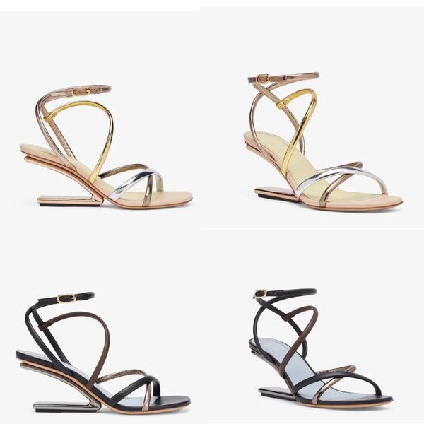 Sandalias de mujer de verano Diseño lujoso Tirachinas de moda Tipo F piel de oveja banda estrecha hebilla de tobillo cruzada Gladiador de mujer elegante tacones altos casuales para caminar