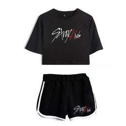 Zomer vrouwen Sets Koreaanse stijl KPOP Verdwaalde Kinderen Korte Mouw Crop Top + Shorts Zweetkostuums Vrouwen Trainingspakken Tweedelige Outfit