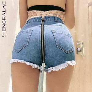 Summer Dames Short Jeans Super Night Club Sexy Hoge Taille Hole Back Rits Denim Shorts Vrouwelijke Tij 5C537 210427