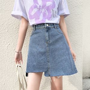 Falda de mujer de verano Denim Cintura alta Talla grande Estilo coreano Jeans Vintage Lápiz elástico Mini S Femenino 210428