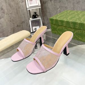 Sandales d'été à talons hauts avec strass pour femmes, pantoufles de plage confortables à bout de Style romain